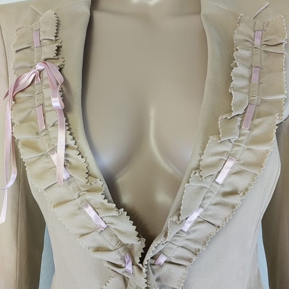 [Emanuel Ungaro] Pink ribbon ruffle trim blazer 36 - Picture 2 of 6